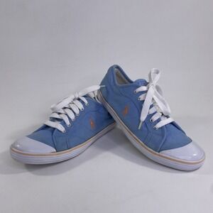 Polo Ralph Lauren Women's Marin Low Top Teal Canvas Fashion Sneaker Size 8.5B